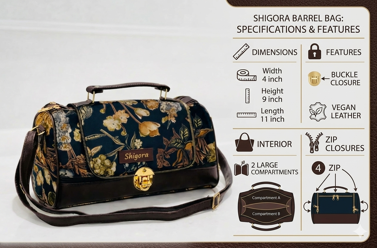 Dark Green Floral Print Large Satchel Bag