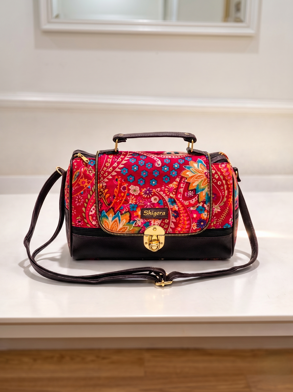 Red Floral Print Large Satchel Bag