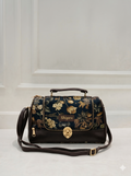 Dark Green Floral Print Large Satchel Bag