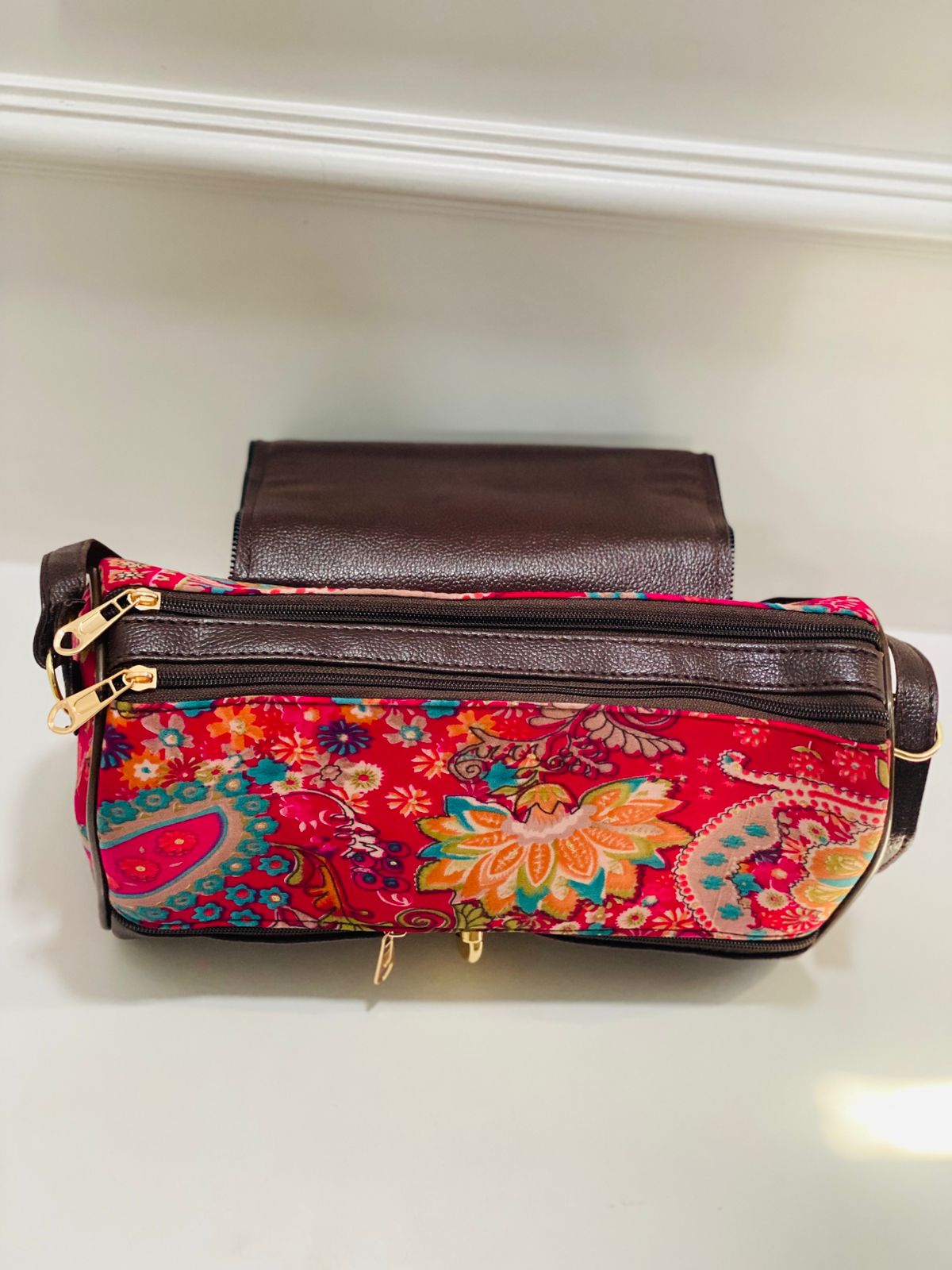 Red Floral Print Large Satchel Bag