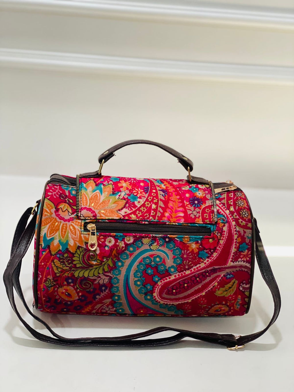Red Floral Print Large Satchel Bag