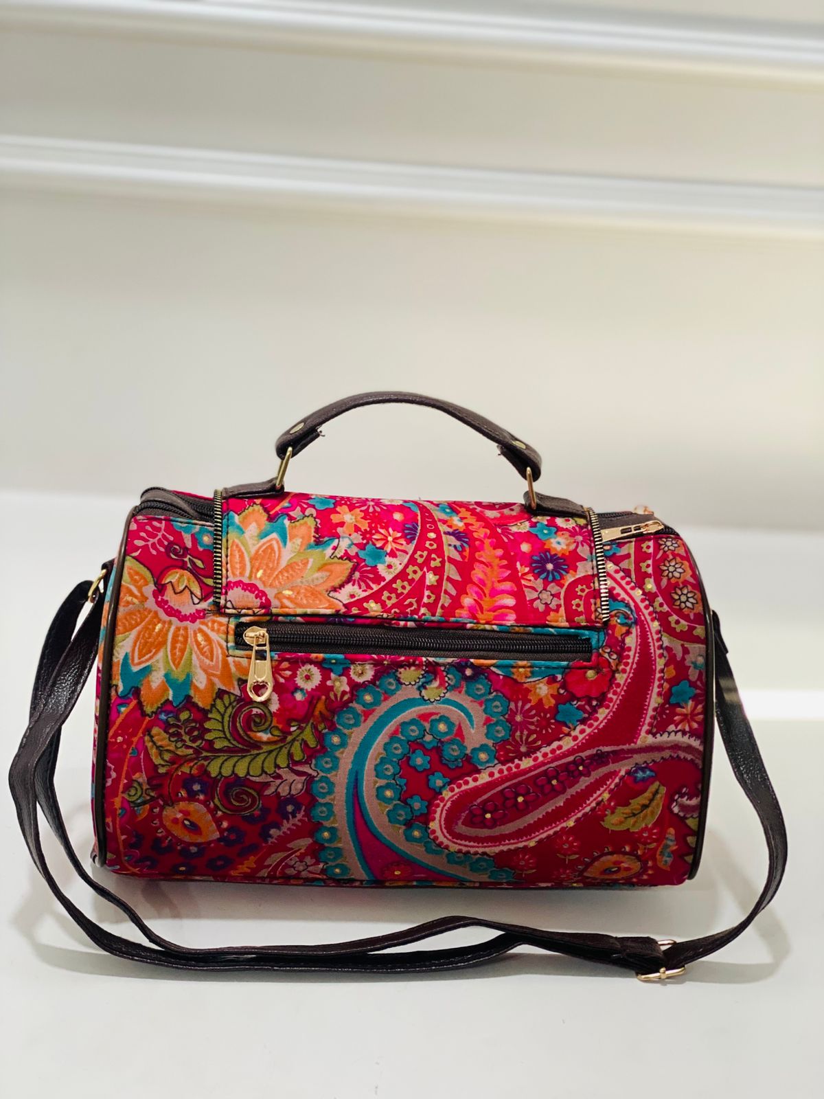 Red Floral Print Large Satchel Bag