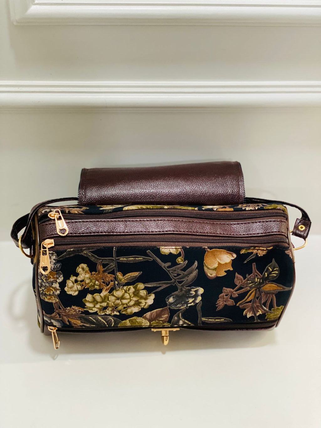 Dark Green Floral Print Large Satchel Bag