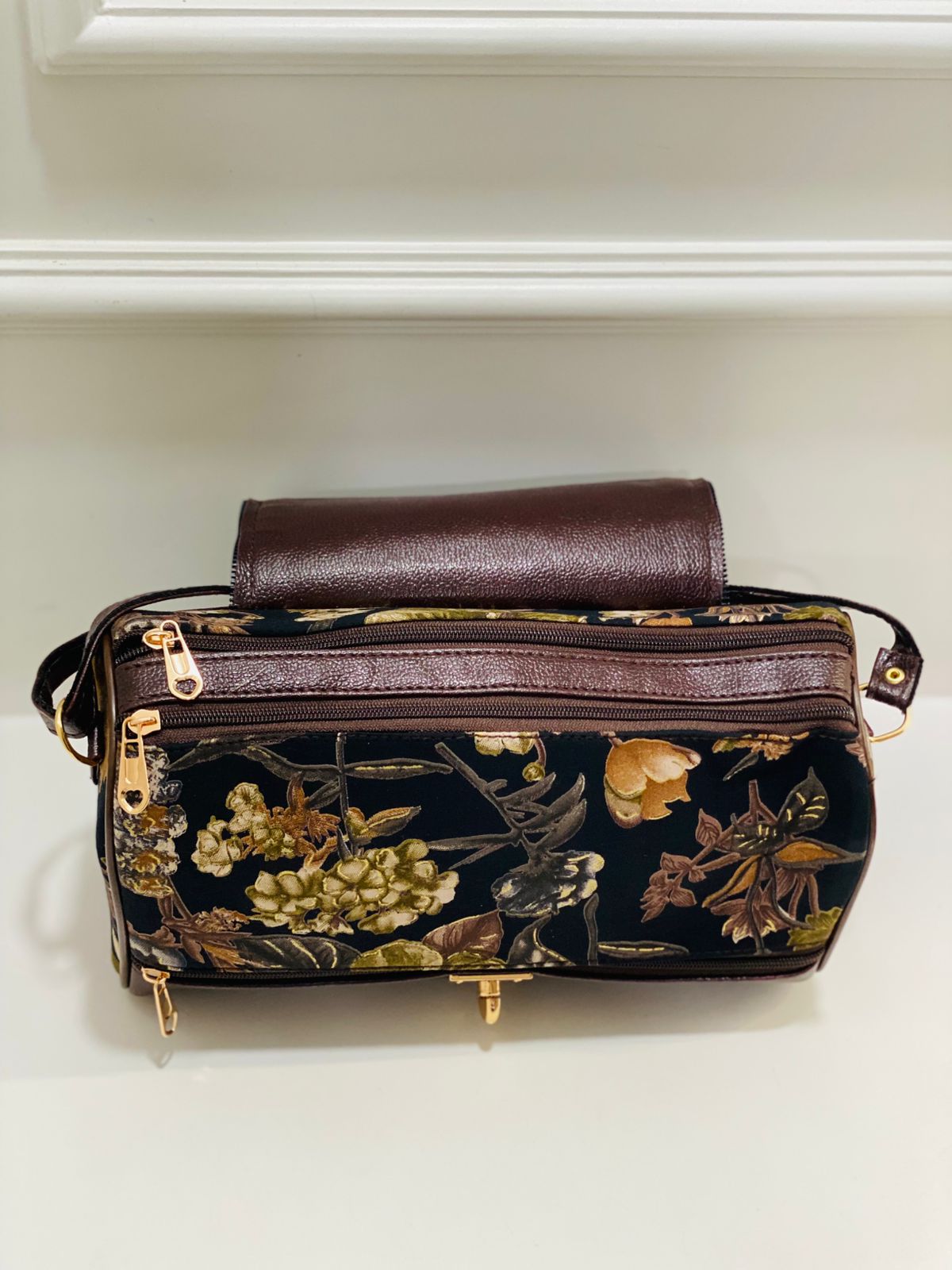 Dark Green Floral Print Large Satchel Bag
