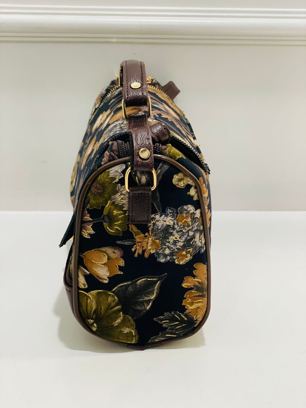 Dark Green Floral Print Large Satchel Bag
