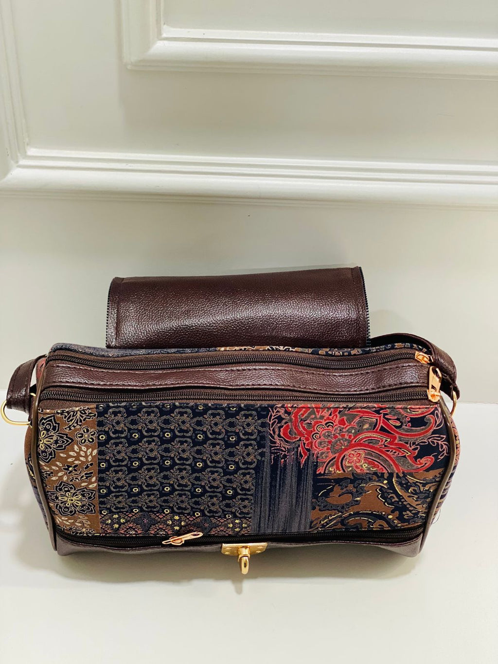 Brown Heritage Print Large Satchel Bag
