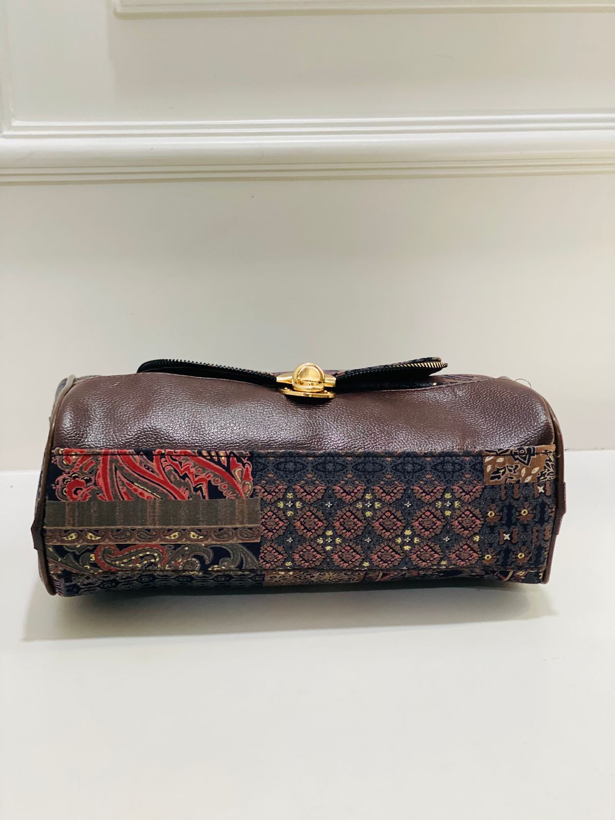 Brown Heritage Print Large Satchel Bag