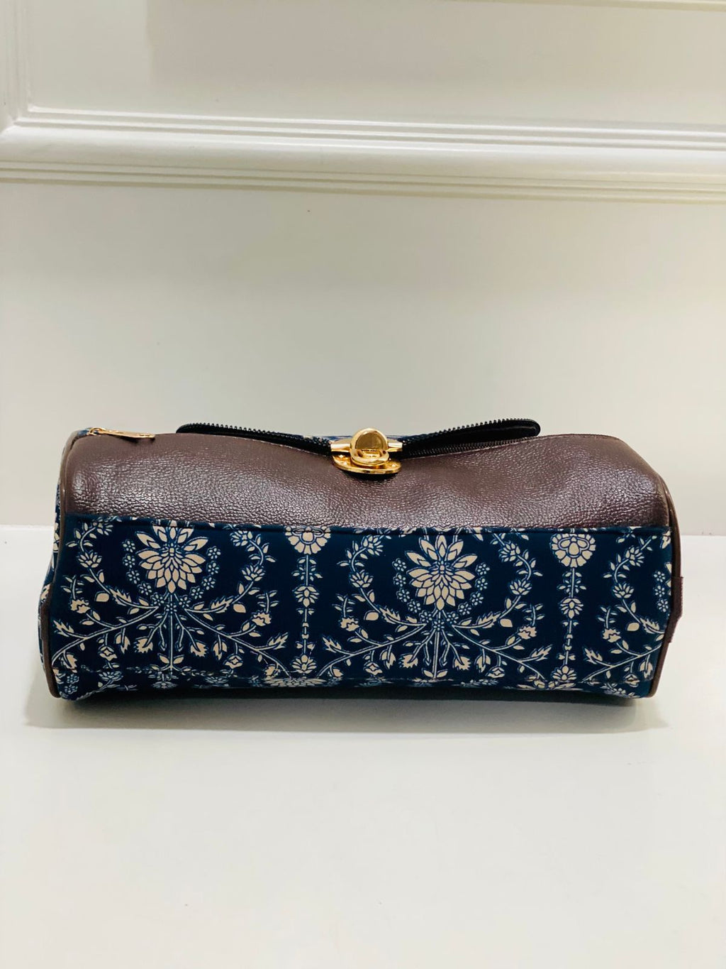 Blue Floral Print Large Satchel Bag