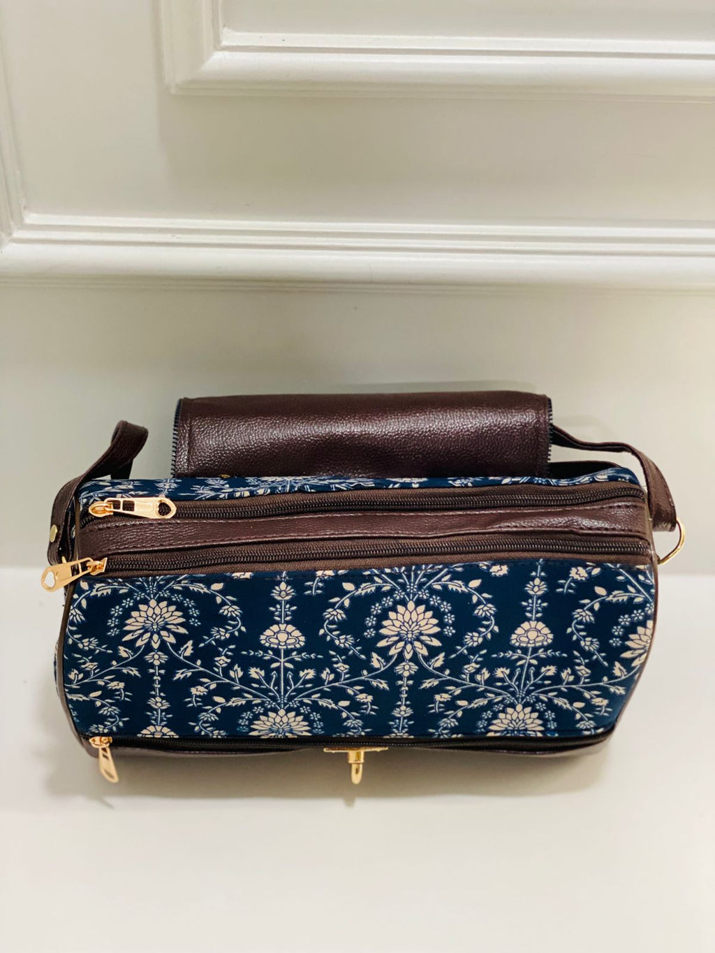 Blue Floral Print Large Satchel Bag