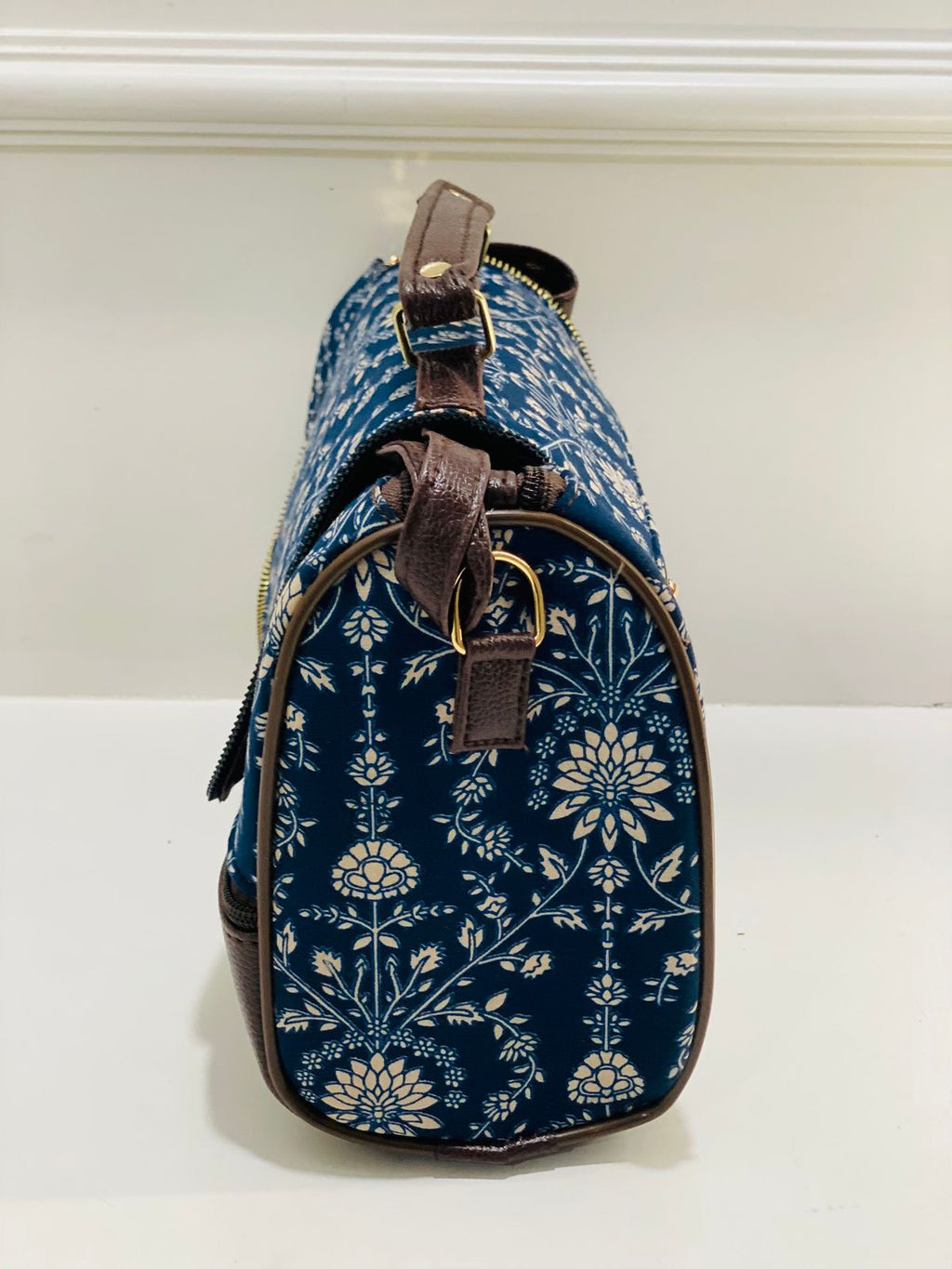 Blue Floral Print Large Satchel Bag