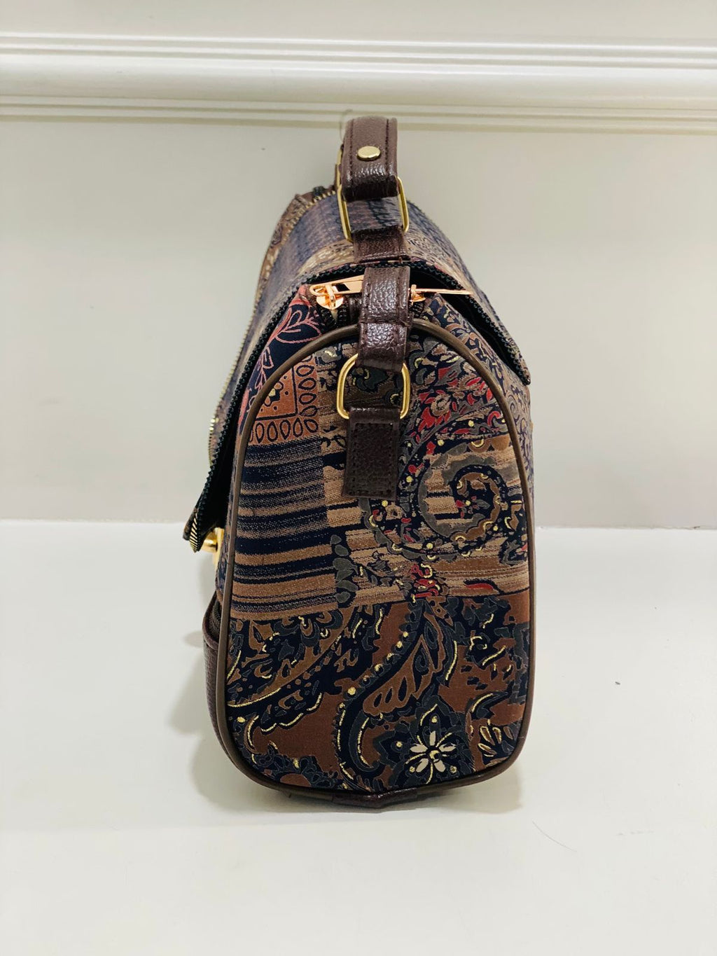 Brown Heritage Print Large Satchel Bag
