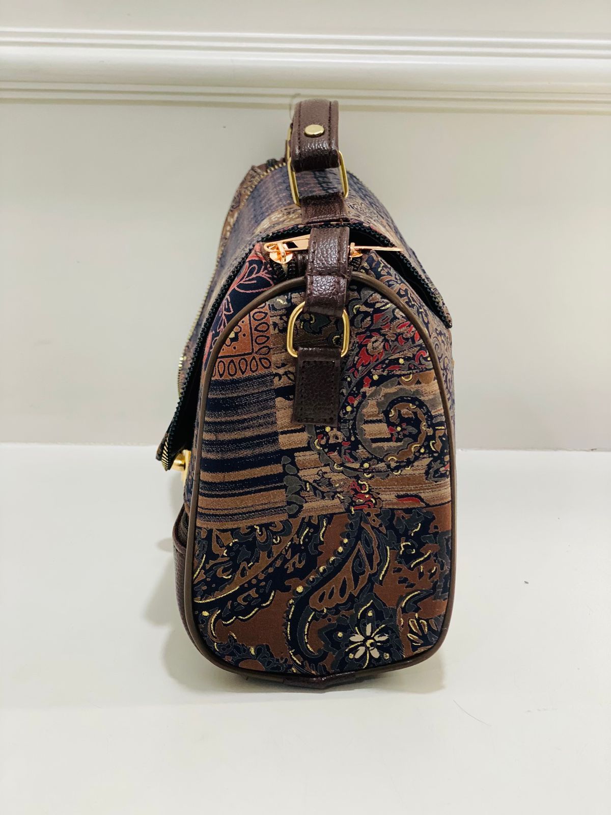 Brown Heritage Print Large Satchel Bag