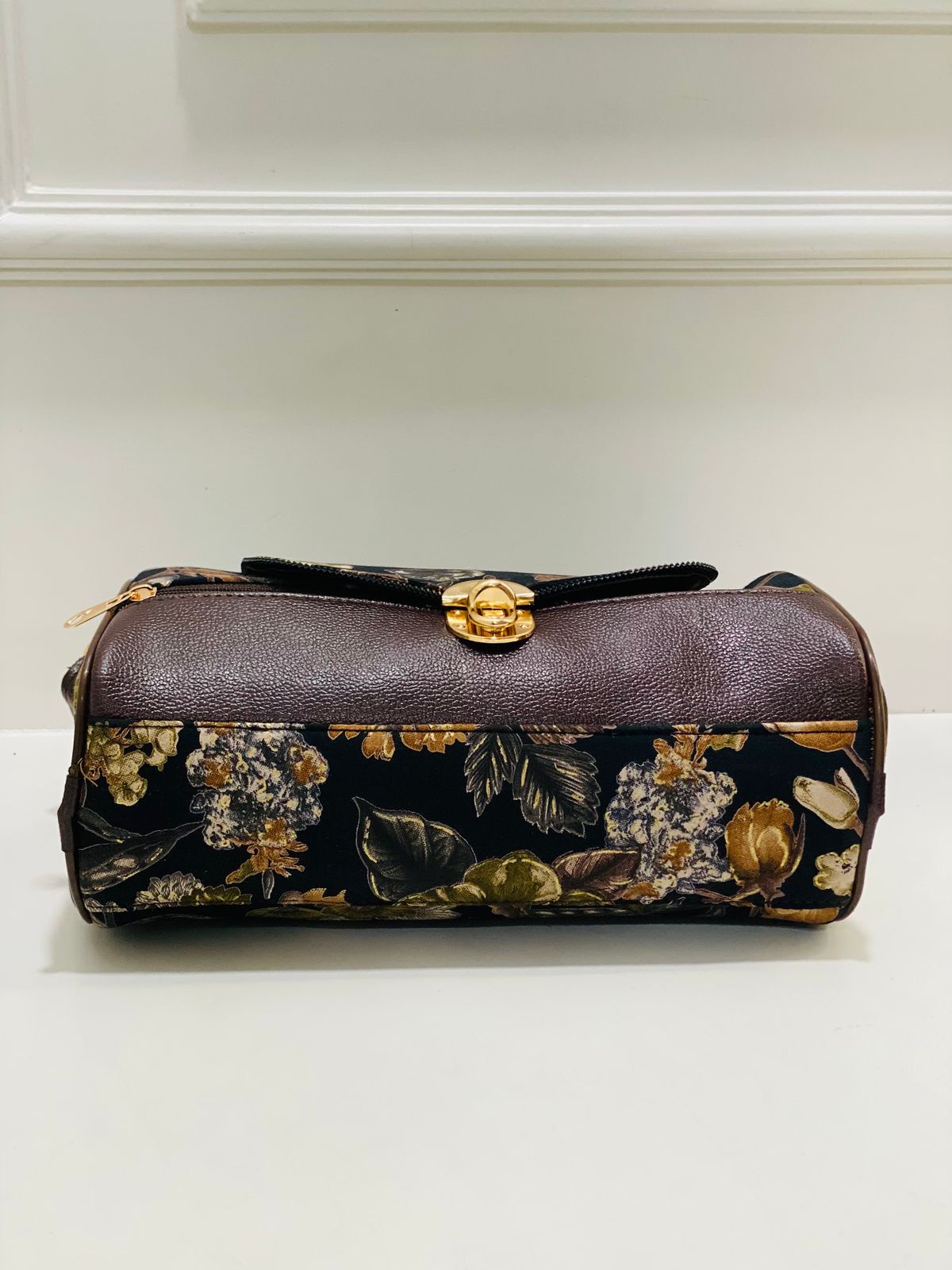 Dark Green Floral Print Large Satchel Bag