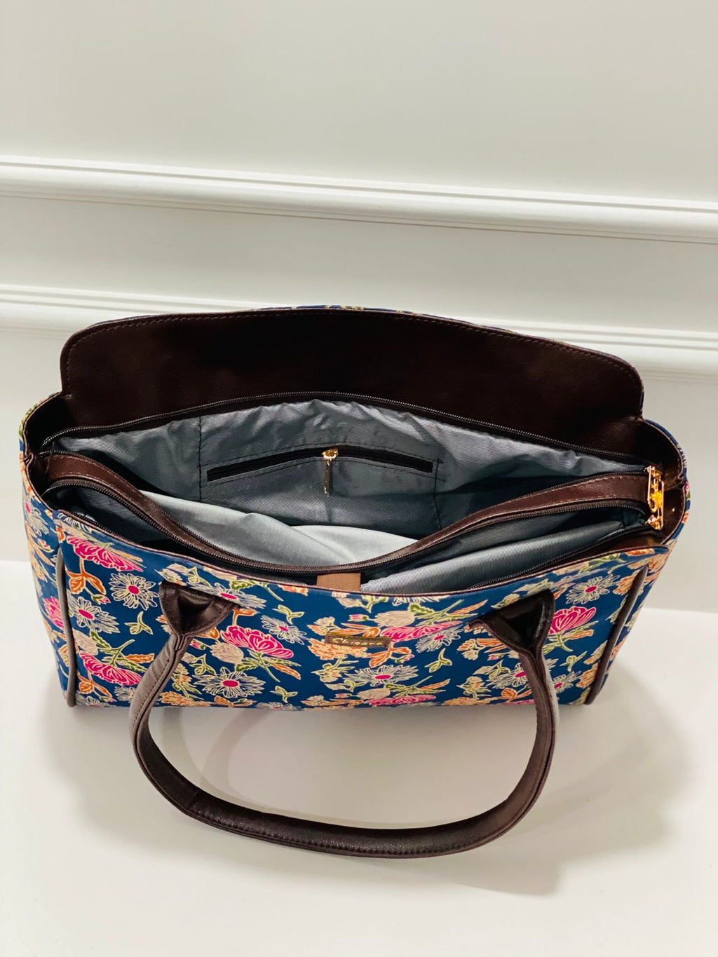 Navy Bloom Spacious Laptop Bag