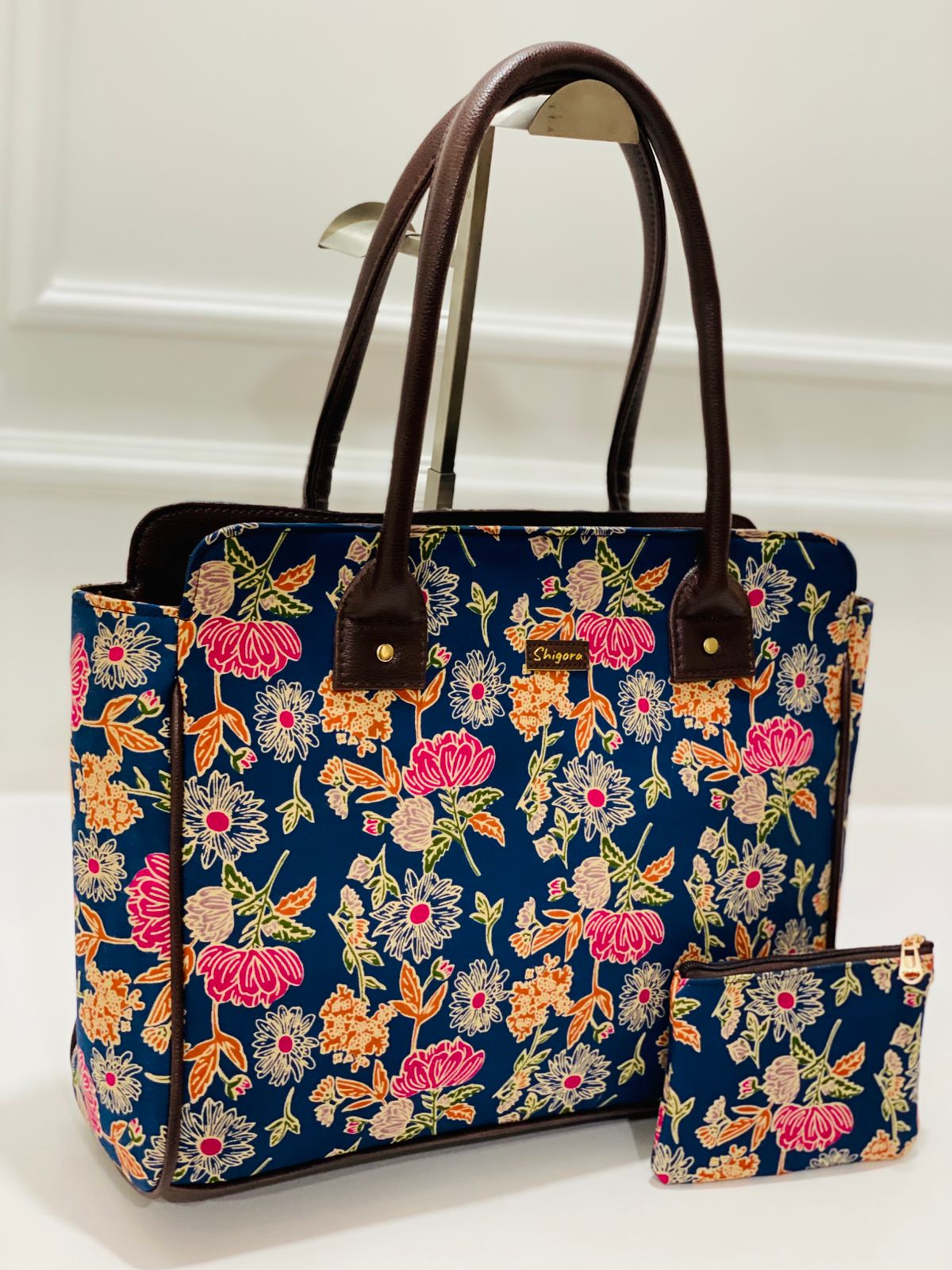 Navy Bloom Spacious Laptop Bag