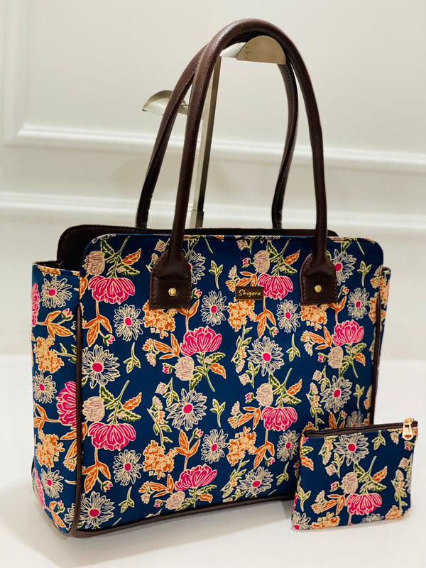 Navy Bloom Spacious Laptop Bag