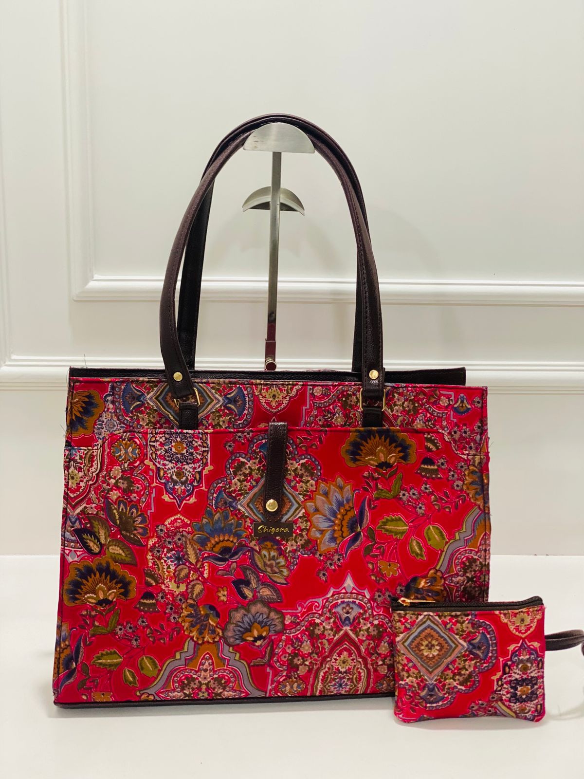 Red Floral Statement Laptop Bag With Pouch