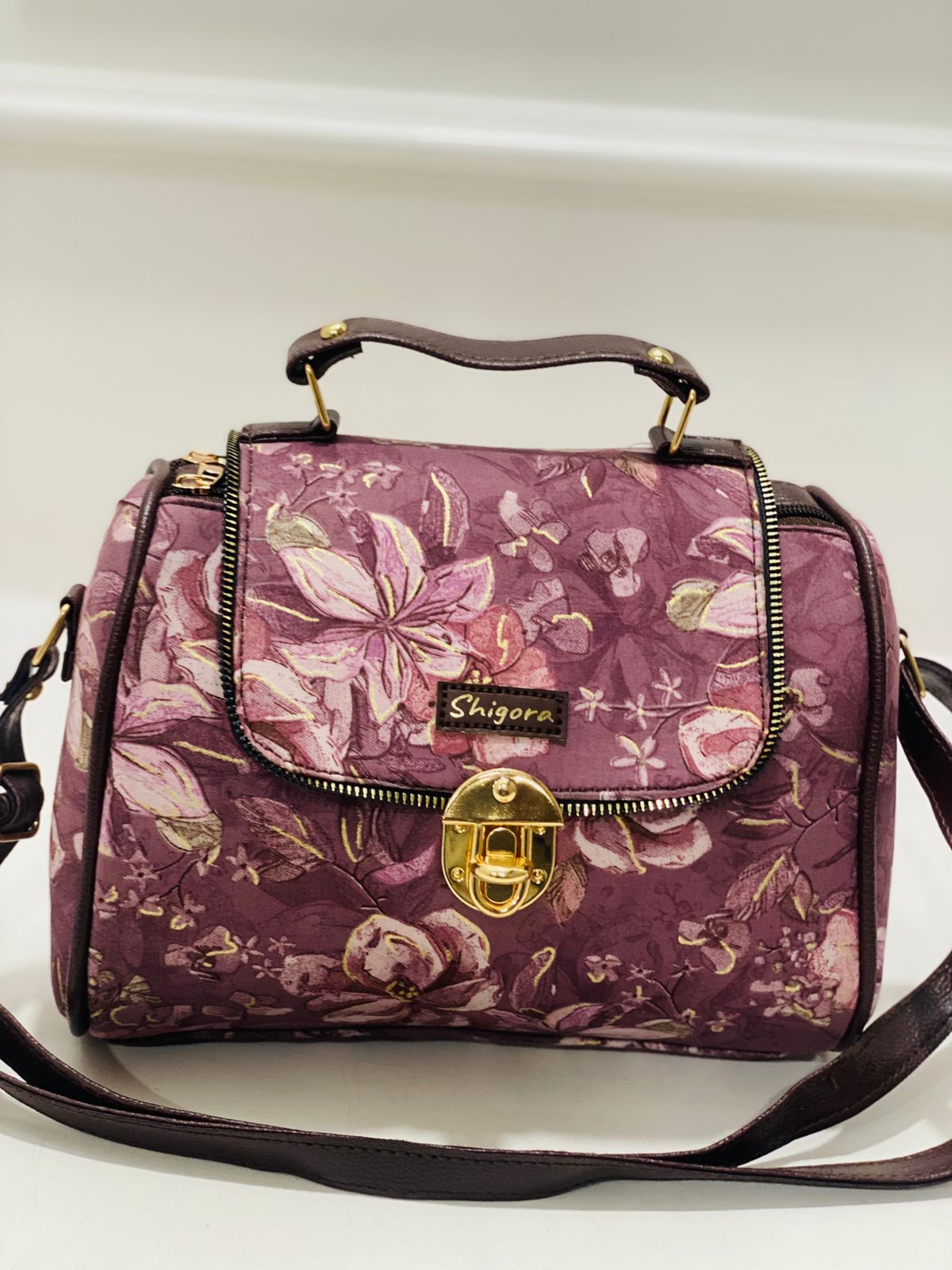 Magenta Floral Medium Satchel Bag