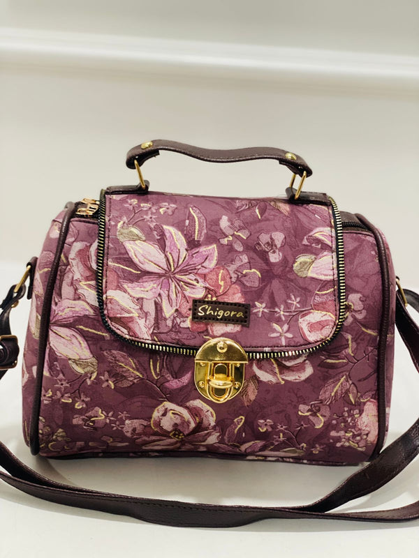 Magenta Floral Medium Satchel Bag
