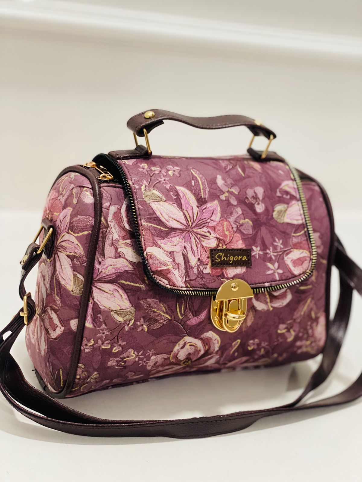 Magenta Floral Medium Satchel Bag