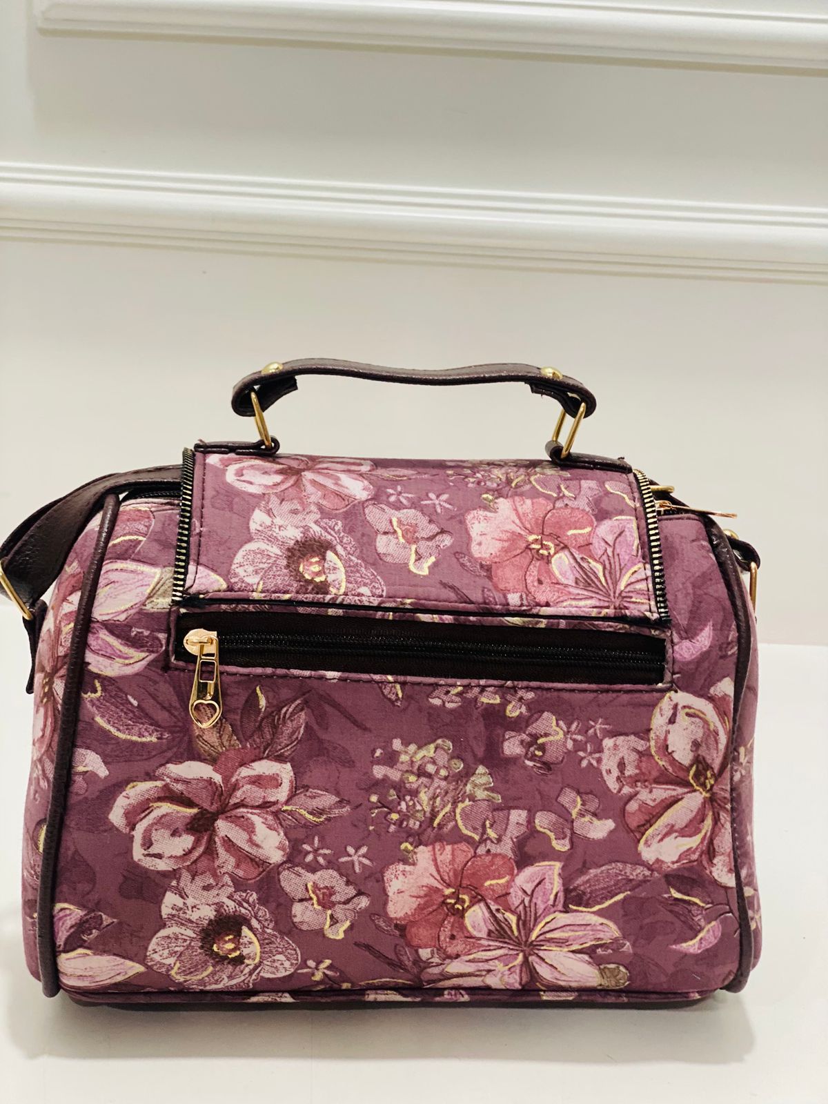 Magenta Floral Medium Satchel Bag