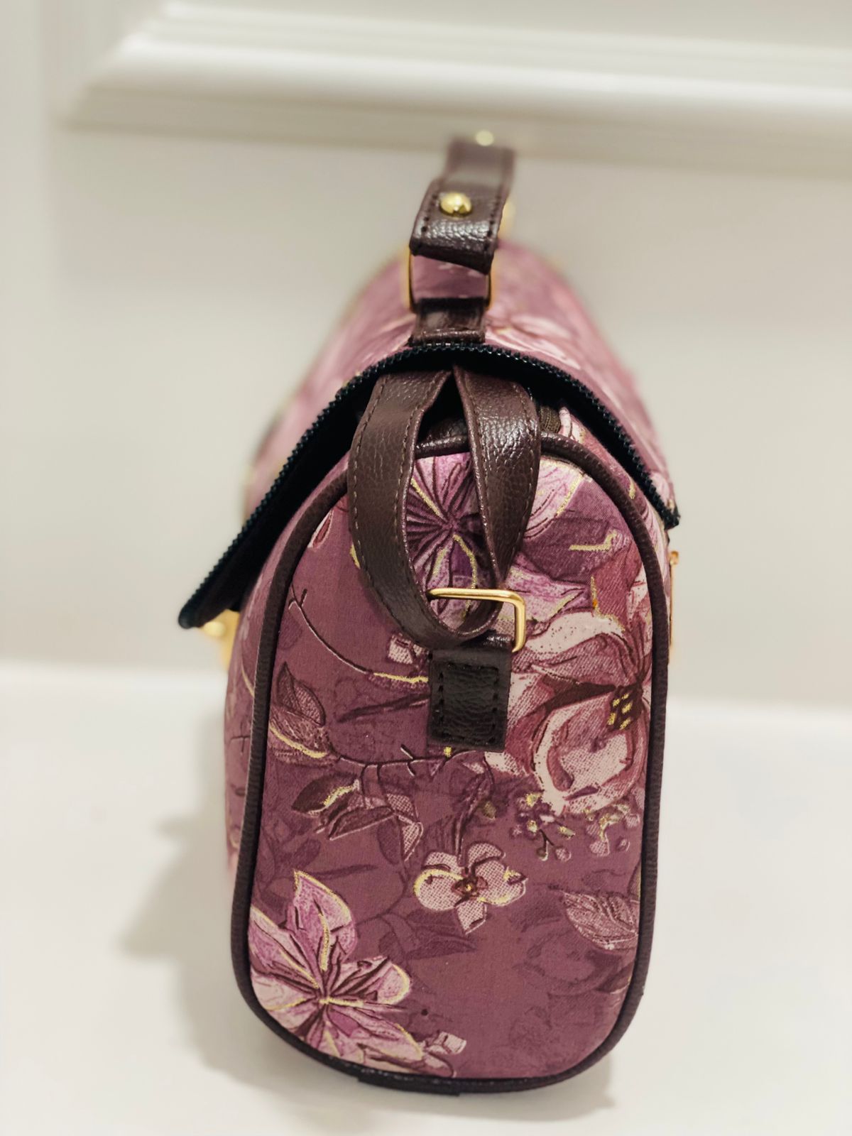 Magenta Floral Medium Satchel Bag