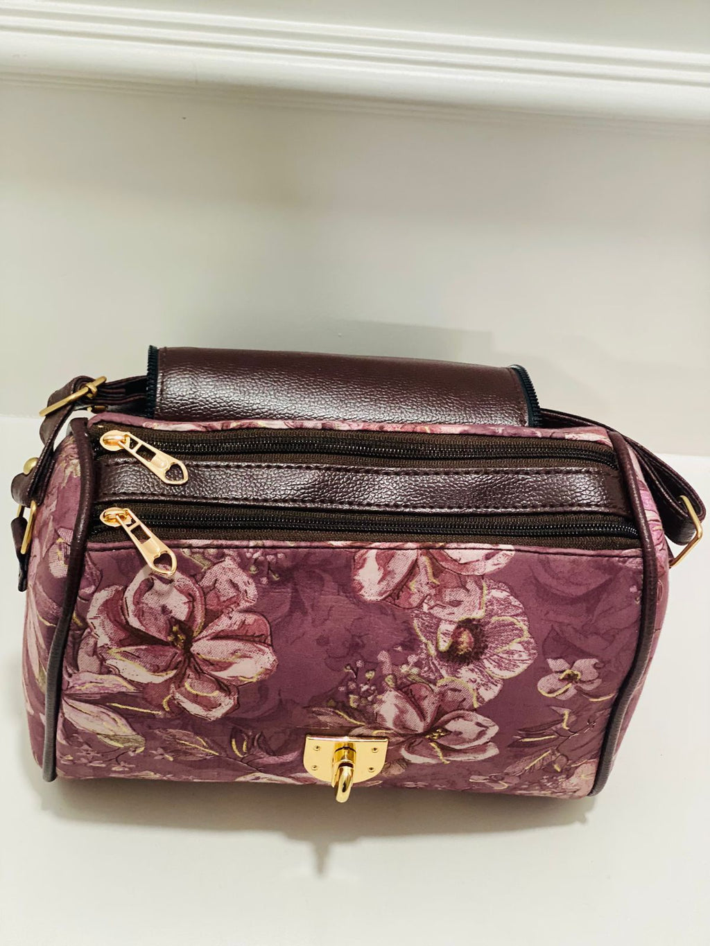 Magenta Floral Medium Satchel Bag