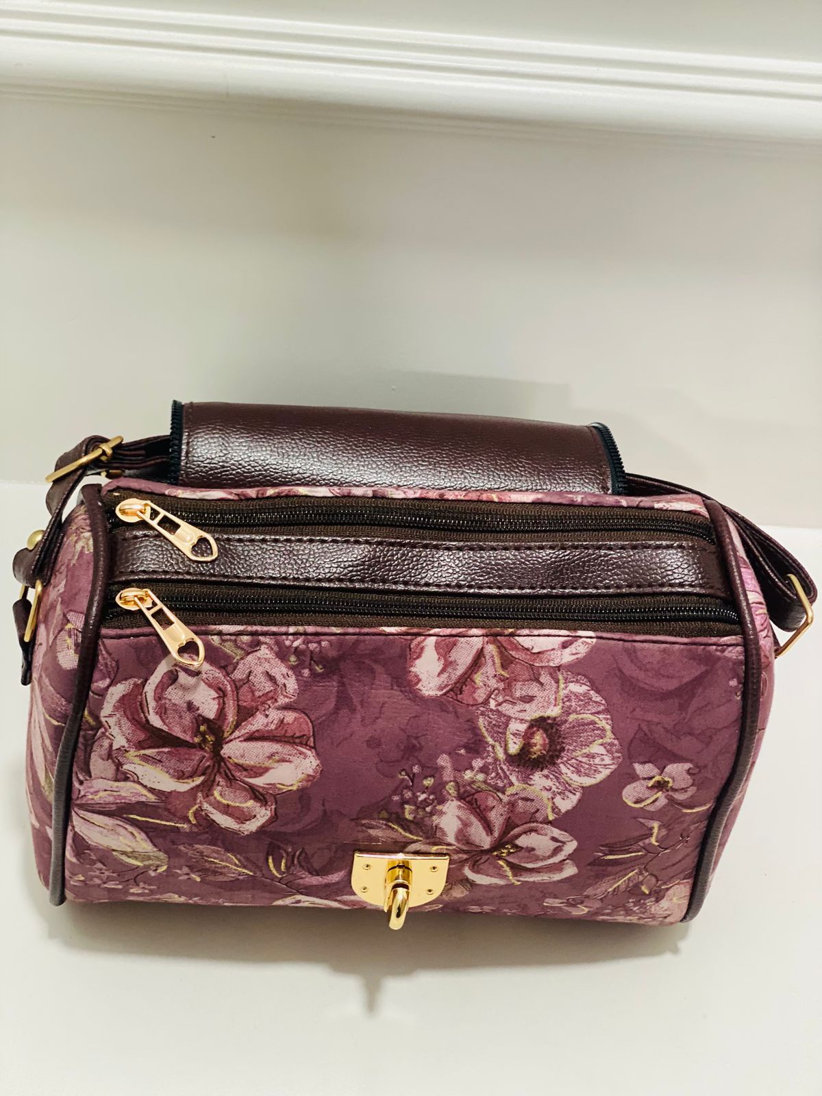 Magenta Floral Medium Satchel Bag