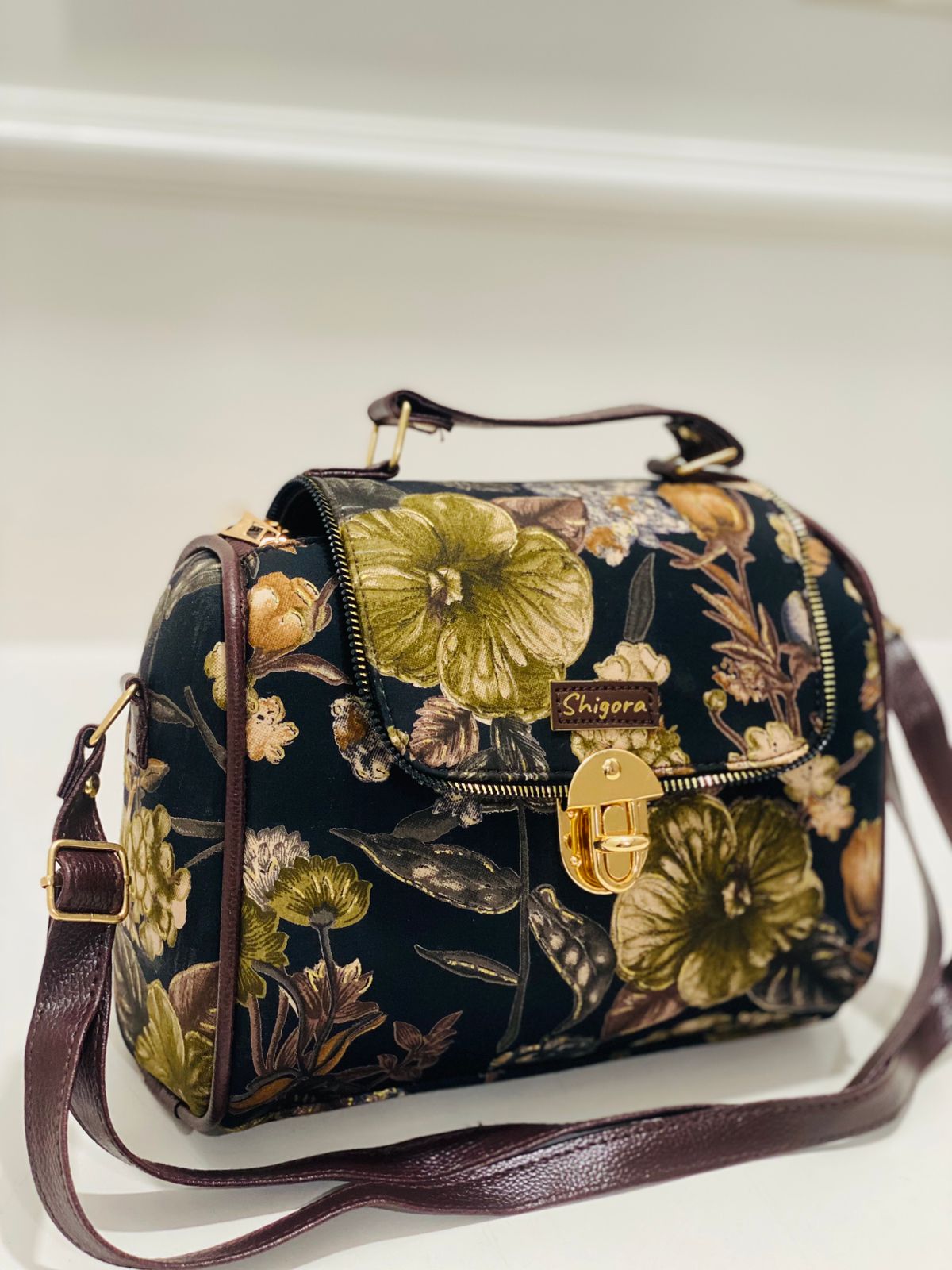 Black Bloom Medium Satchel Bag