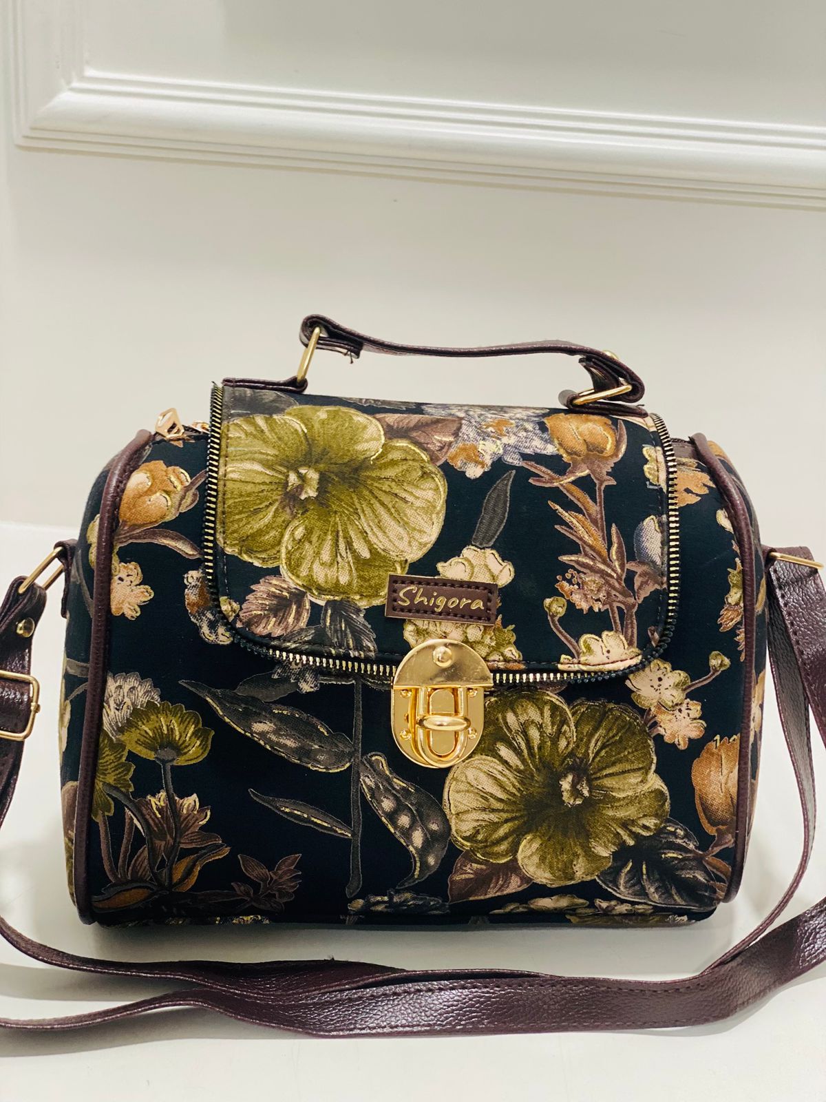 Black Bloom Medium Satchel Bag