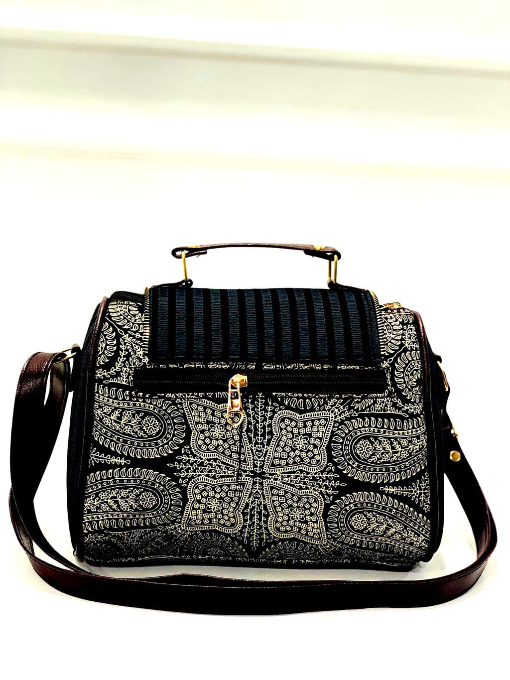 Black Mandala Medium Satchel Bag