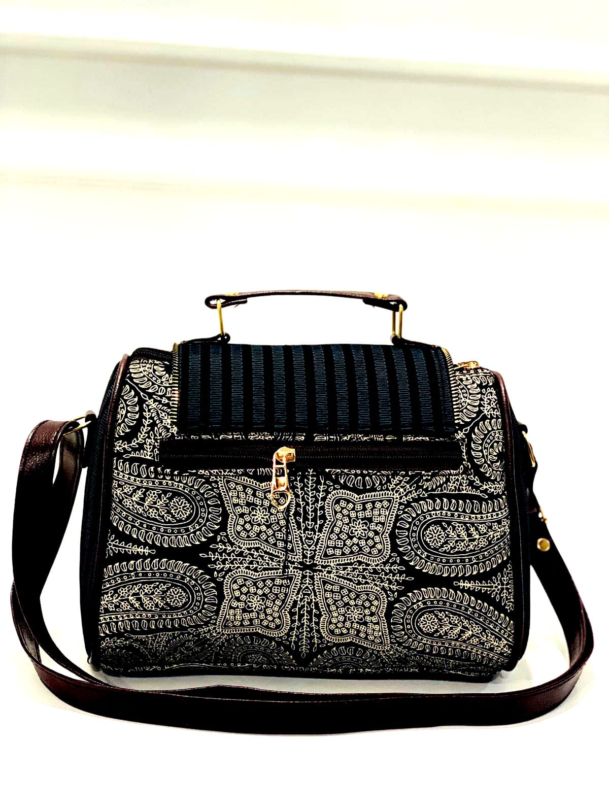 Black Mandala Medium Satchel Bag