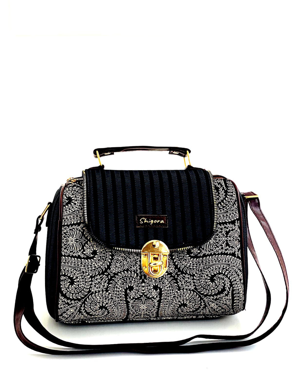 Black Mandala Medium Satchel Bag