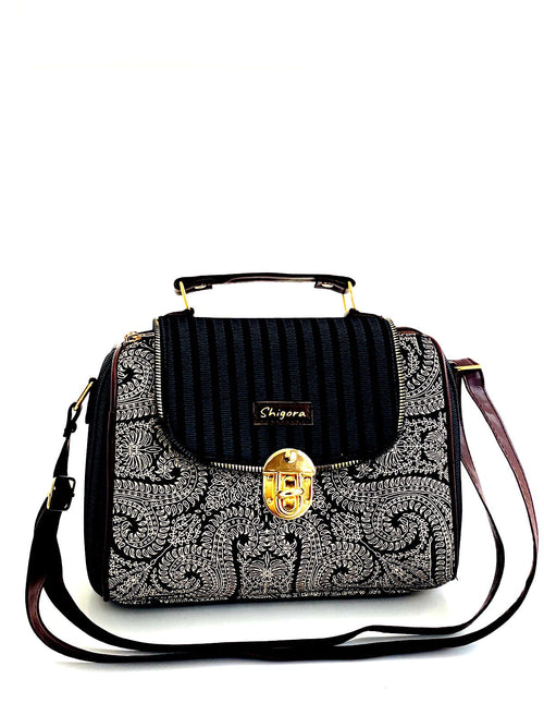 Black Mandala Medium Satchel Bag