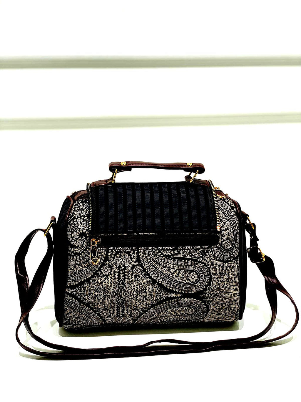 Black Mandala Medium Satchel Bag