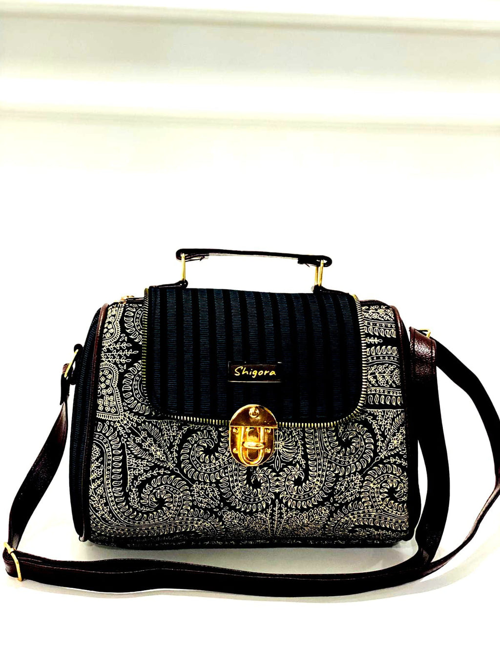 Black Mandala Medium Satchel Bag