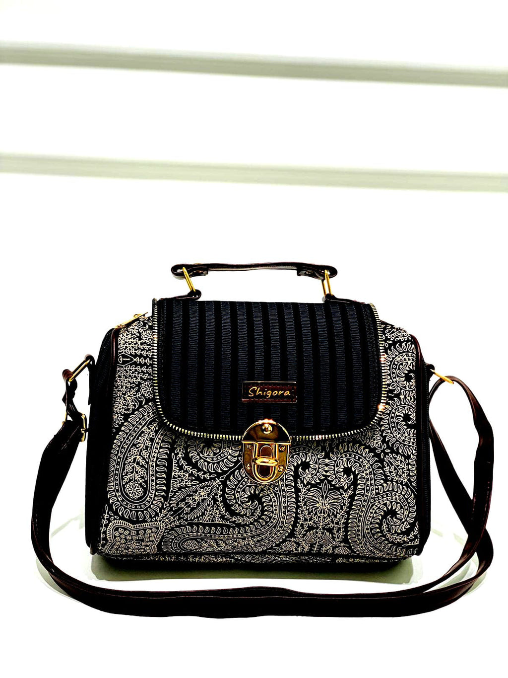 Black Mandala Medium Satchel Bag