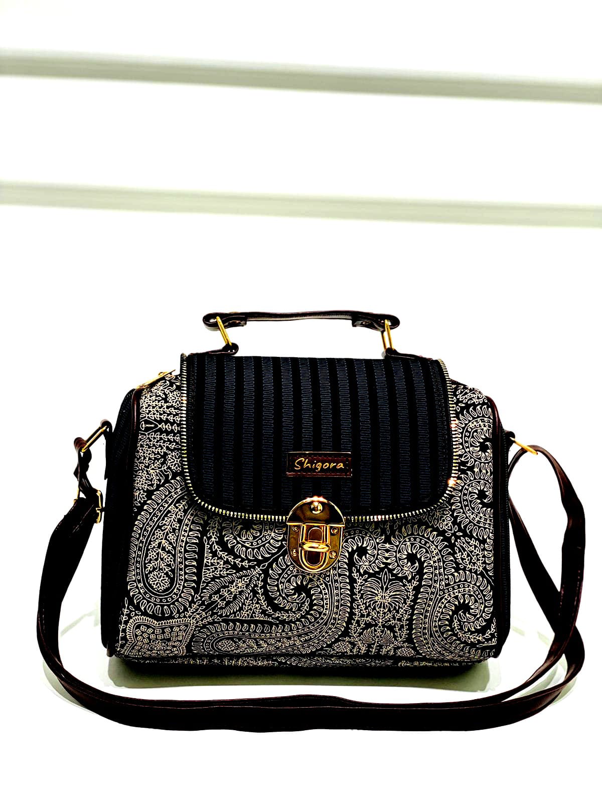 Black Mandala Medium Satchel Bag
