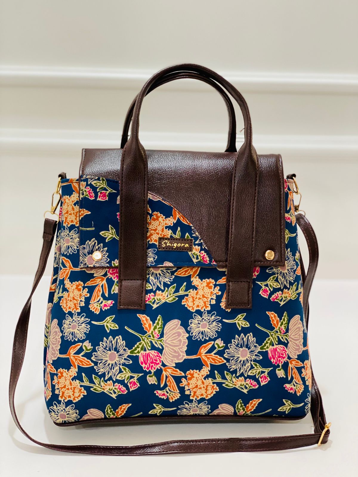 Blue Floral Office Tote Bag
