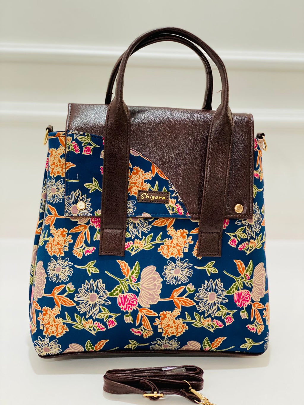 Blue Floral Office Tote Bag