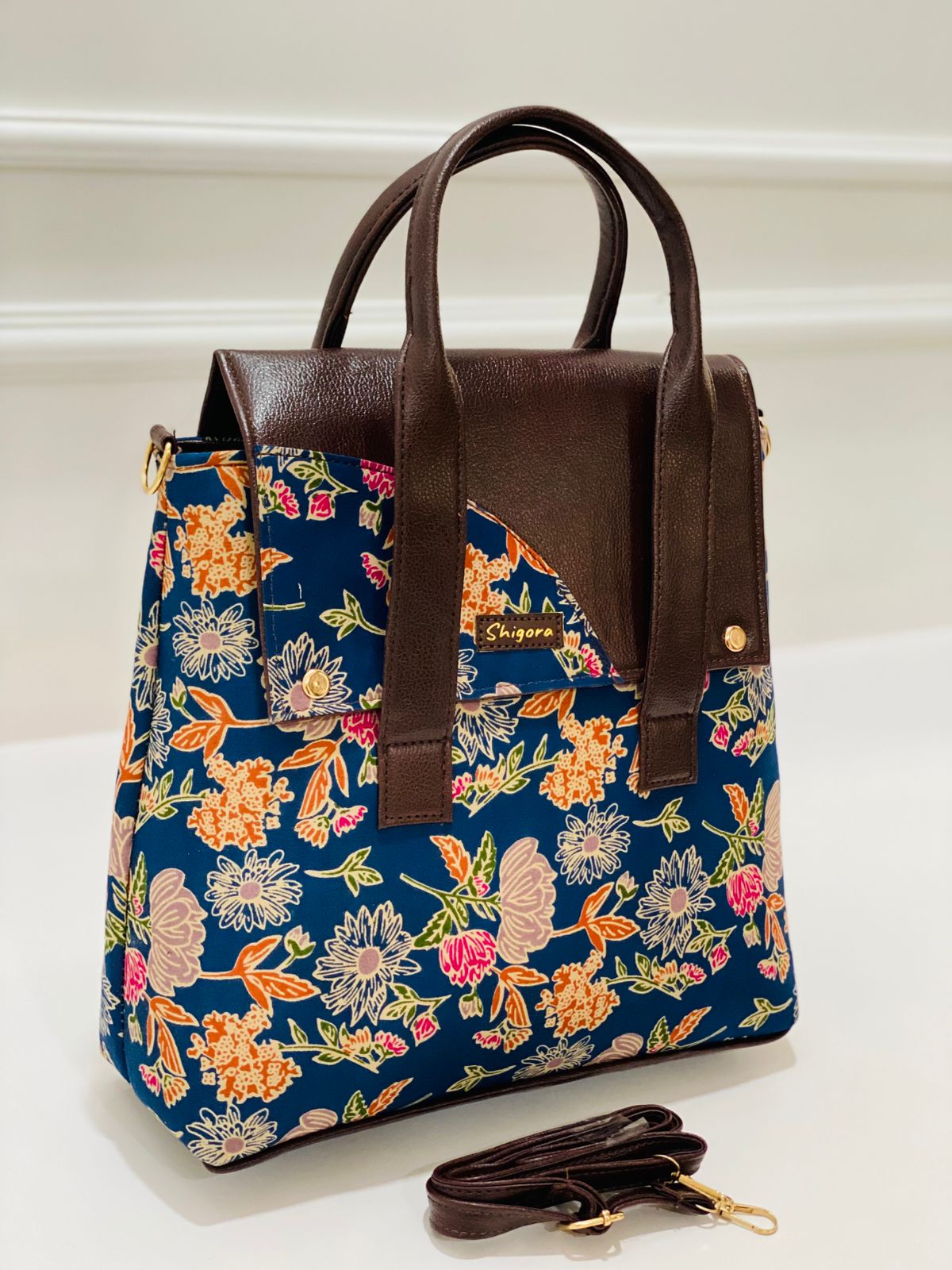Blue Floral Office Tote Bag