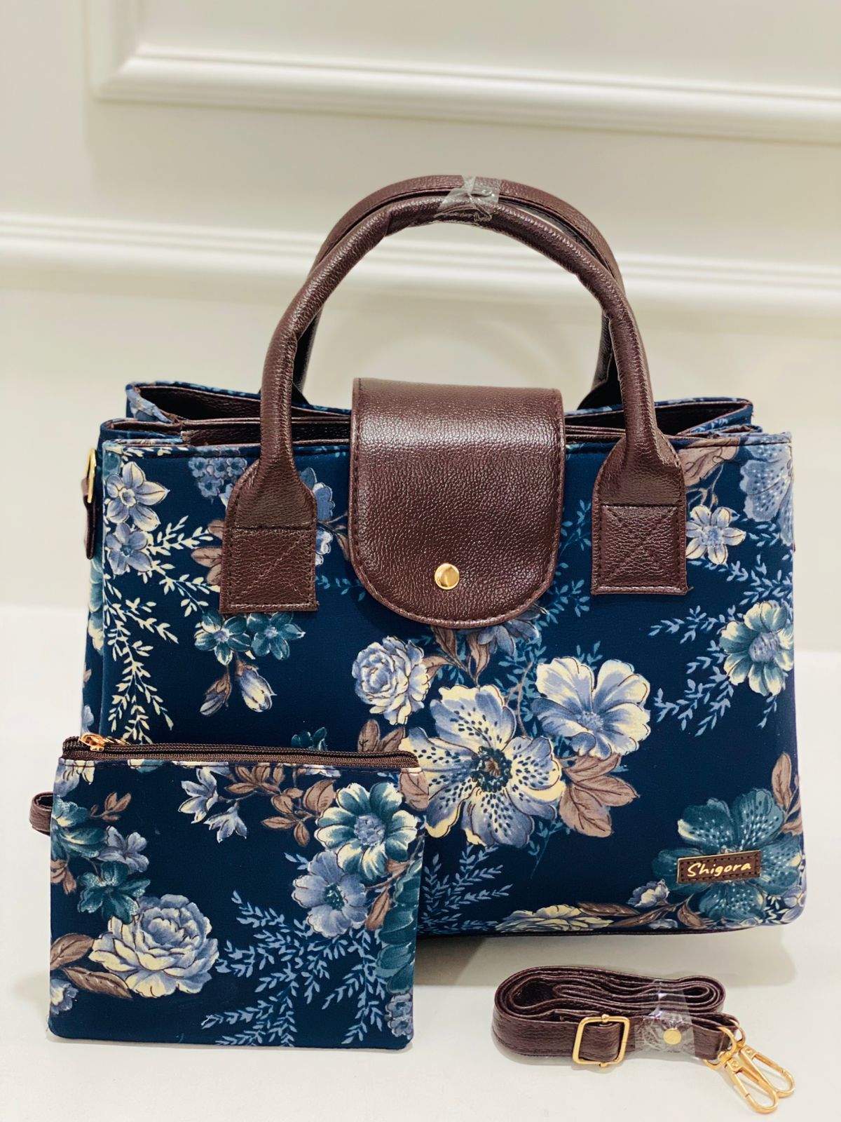 Blue Floral Triple Tier Bag