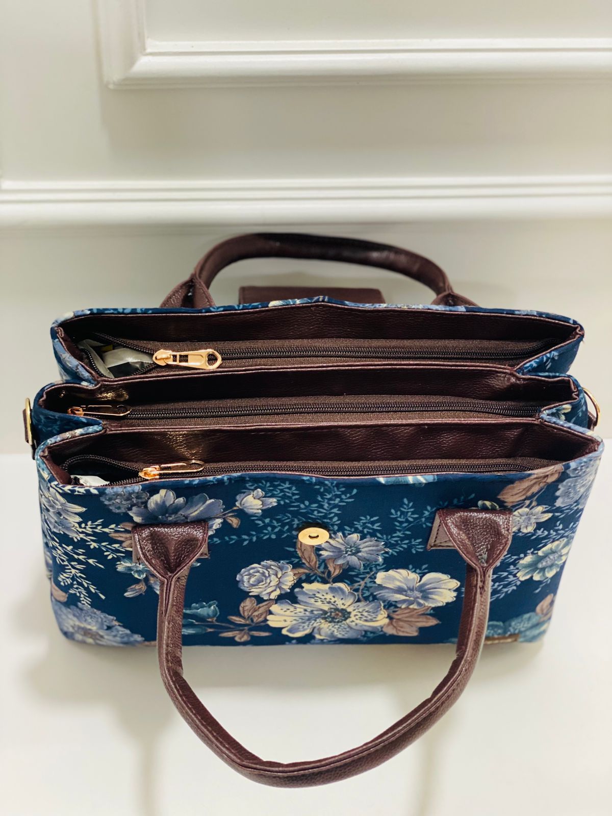 Blue Floral Triple Tier Bag