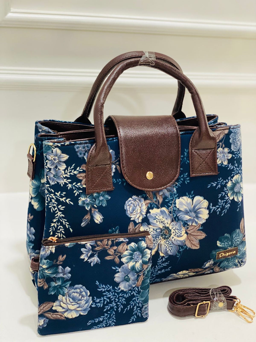 Blue Floral Triple Tier Bag