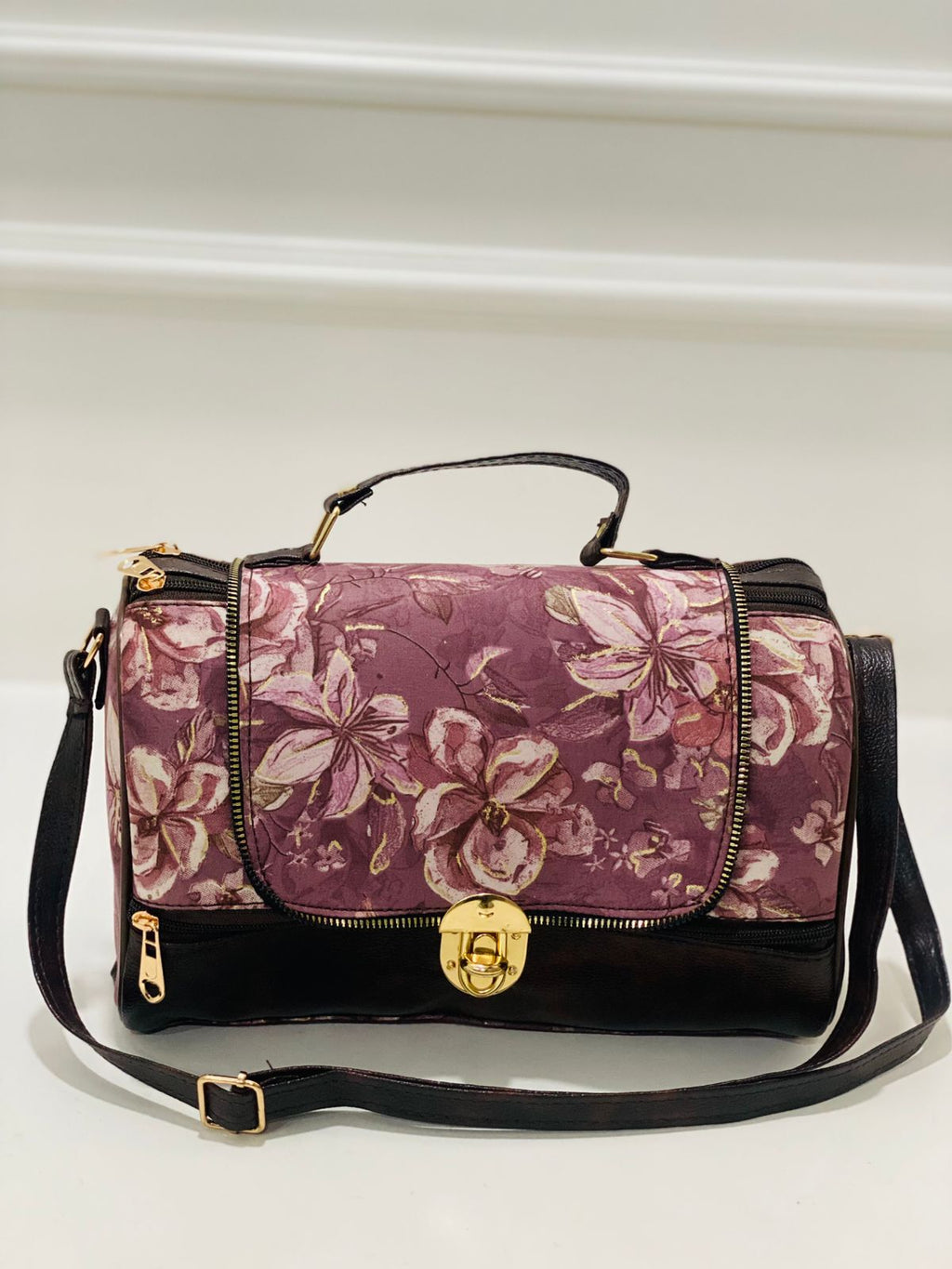 Magenta Floral Large Satchel Bag