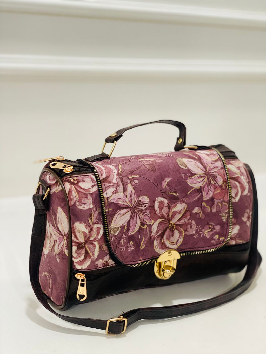 Magenta Floral Large Satchel Bag