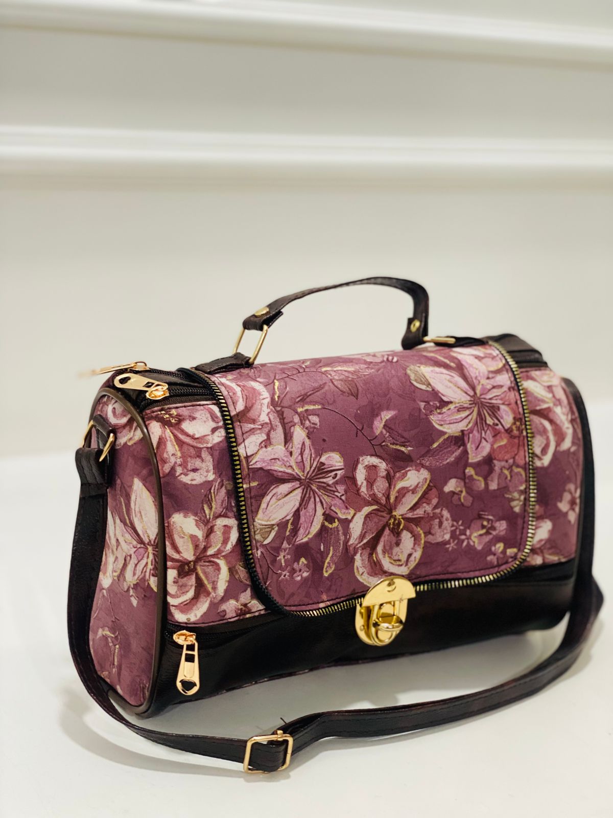 Magenta Floral Large Satchel Bag