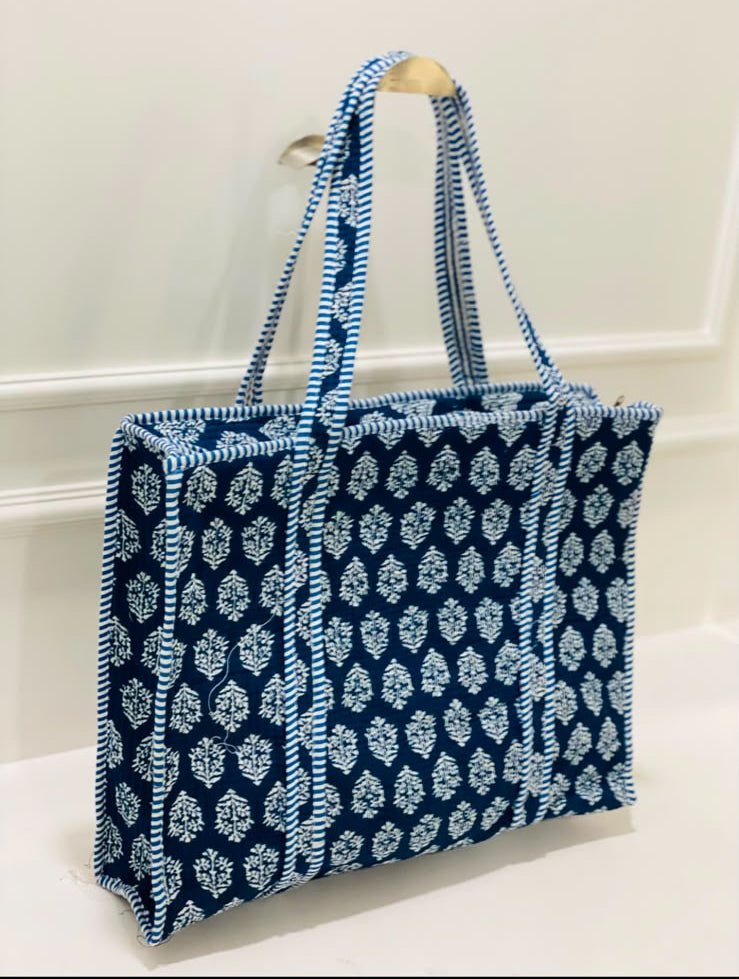Indigo Quilted Tote Bag