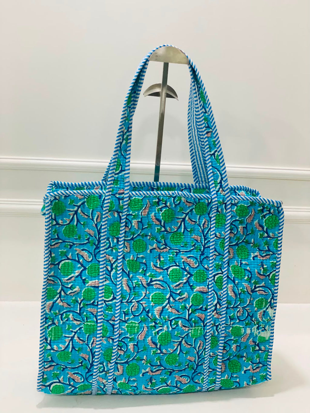 Blue Quilted Tote Bag