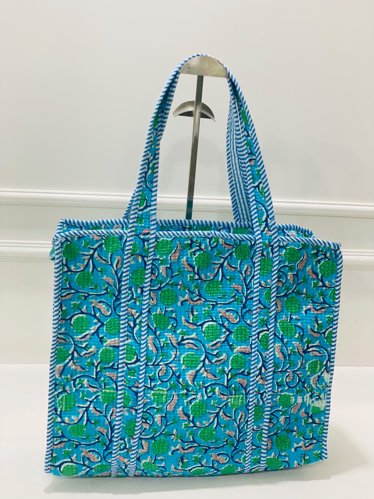 Blue Quilted Tote Bag